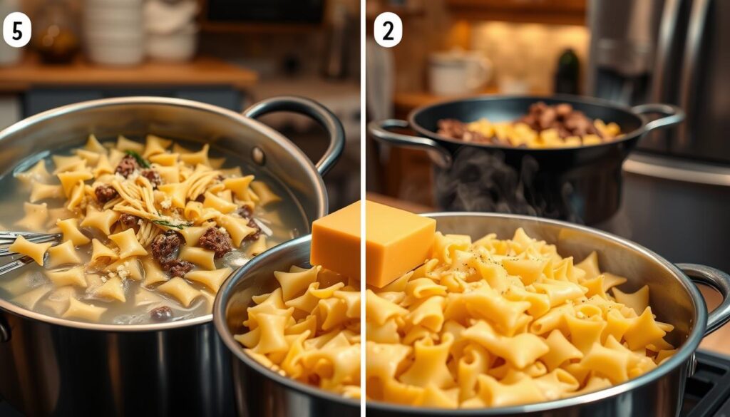 Cheesy Beef Bowtie Pasta Cooking Process