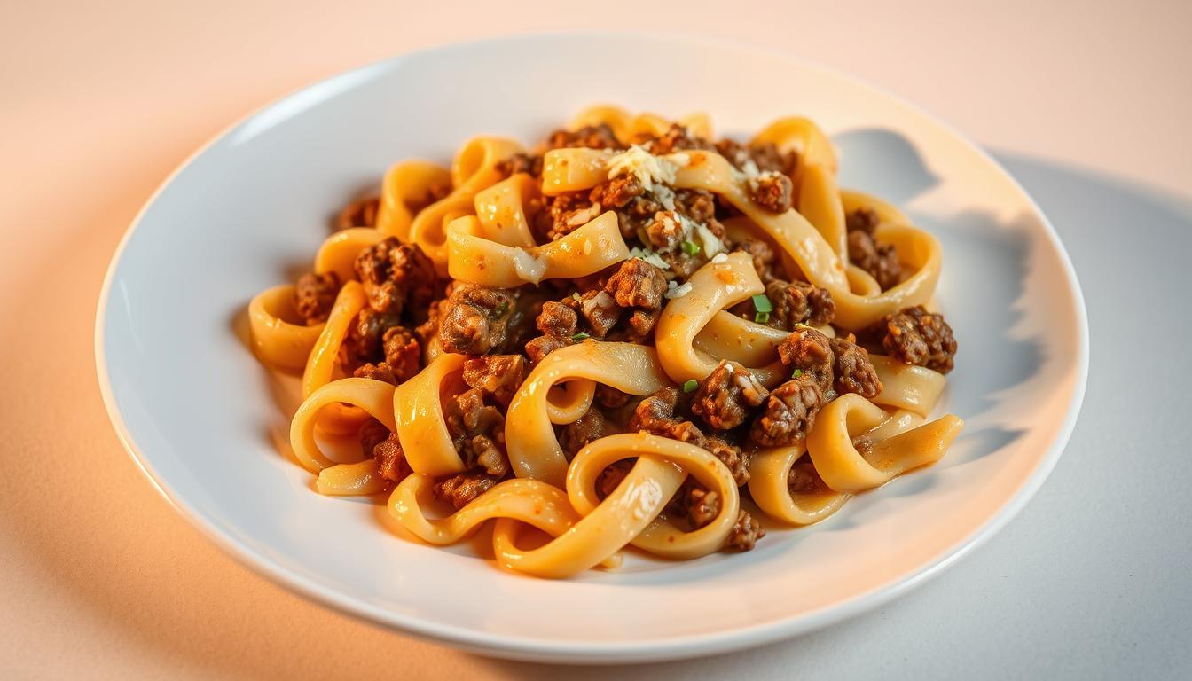 Cheesy Beef Bowtie Pasta in Garlic Butter