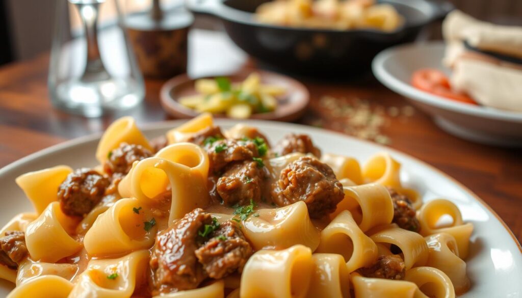 Creamy Beef Bowtie Pasta Dish