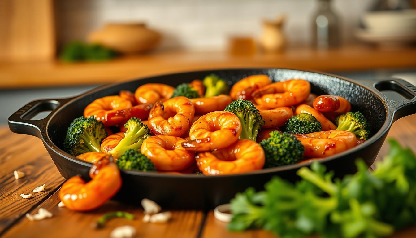 honey garlic shrimp sausage and broccoli